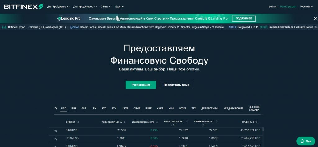 Главная страница официального сайта Bitfinex